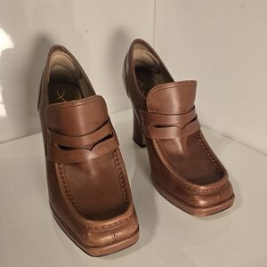 Sam Edelman Heeled Brown Leather Loafers